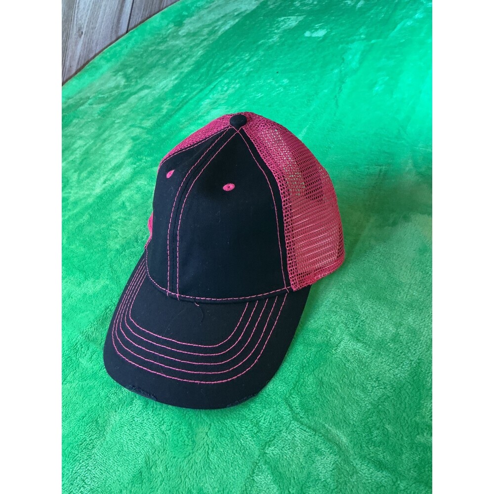 Black and Pink Trucker Hat with Mesh Back